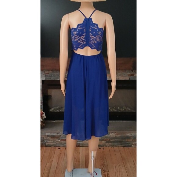 B. Smart Blue Size 3 Elegant Flowy Cocktail Party Dancing Dress Lace Zip Back - Picture 6 of 14